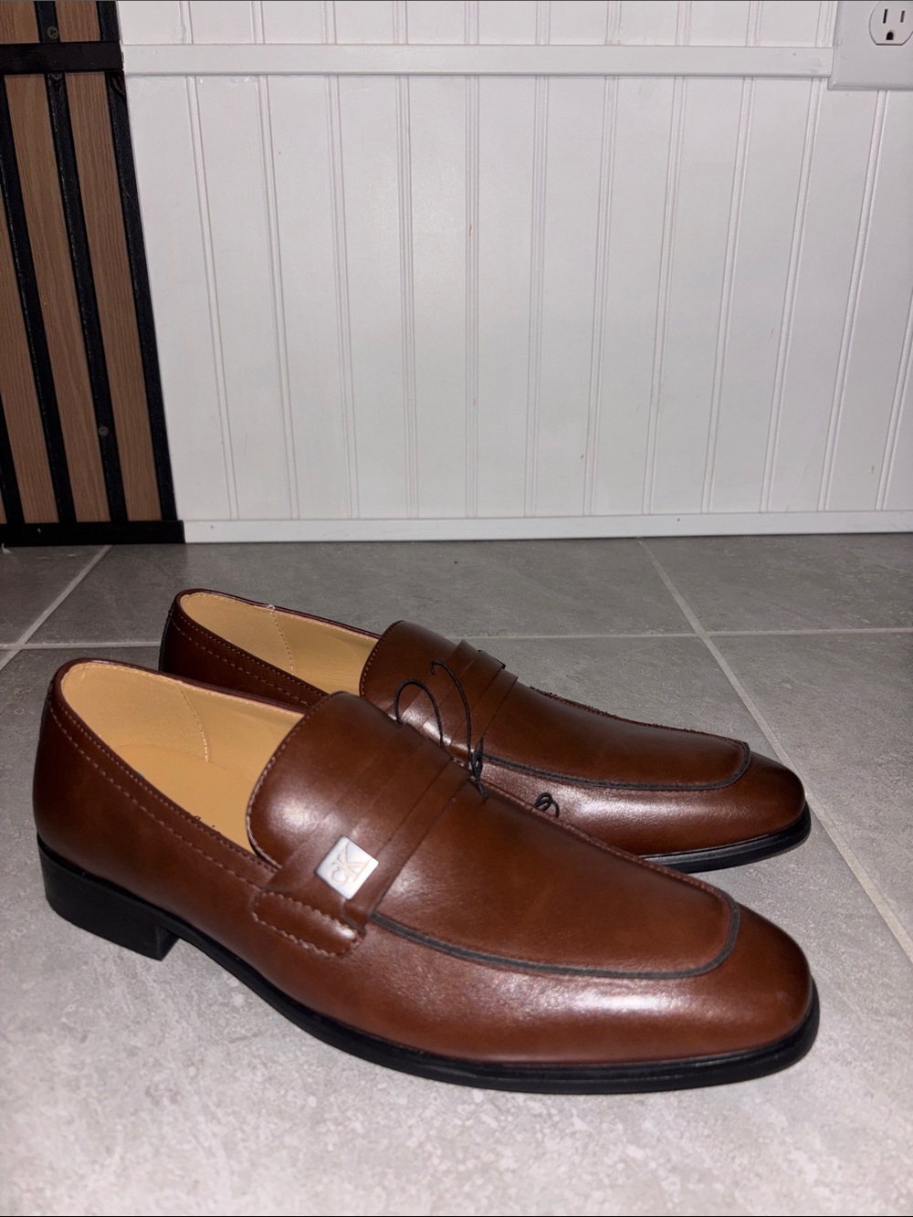 Calvin Klein Men's Brown Leather Penny Loafers